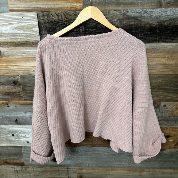 Free People I Can’t Wait Blush Pink Ribbed Oversized Poncho Cropped Sweater XS - Picture 6 of 6